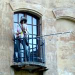 Kunstwerk: Fischer auf Balkon